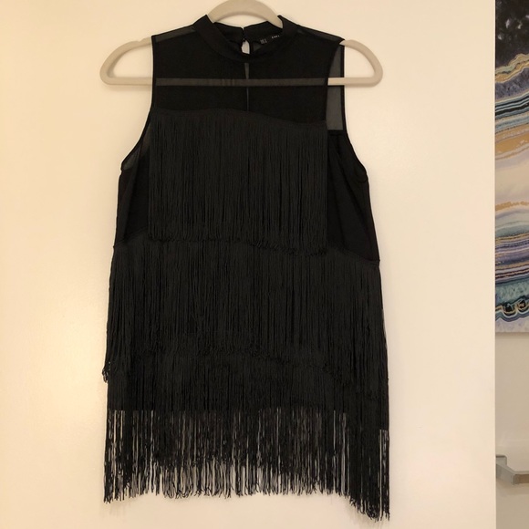 New Years Eve Zara fringe sleeveless top - Picture 1 of 3